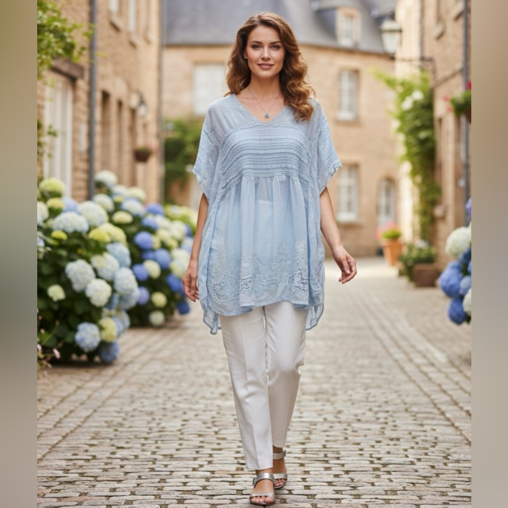 Johnny Was Sky Blue Tunic Top